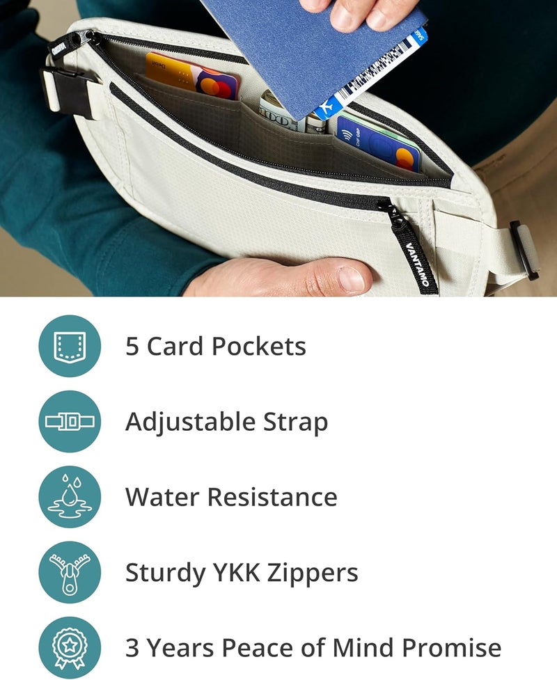 Vantamo Money Belt with RFID For Men & Women, Hidden Passport Holder for Travel, 2 Compartment Travel Fanny Pack for Women Anti Theft - Image 5